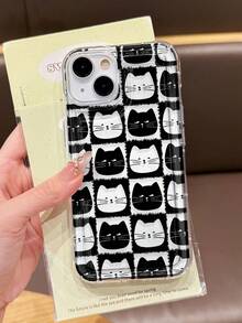 1个复古格子猫图案防滑透明气垫软手机壳，适用于 11/12/13/14/15/16/17 Pro Max - 彩色 - 查看 2