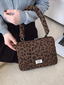 Túi đựng đồ phẳng kiểu dáng thời trang mới, chất liệu nhung kẻ họa tiết da báo, có quai đeo vai mềm mại, nhẹ nhàng, giảm áp lực cho máy tính xách tay, phù hợp với máy tính xách tay từ 10" đến 15", hoàn hảo cho trường học và công việc. - Cà phê - Xem 10