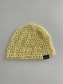 1pc Black Label With Sequin Lettering, Handmade Crochet Shiny Sequin Hollow Out Beanie Hat, Fashionable Retro Versatile Lightweight Breathable Knit Cap For Women, Spring/Summer - Multicolor - View 12