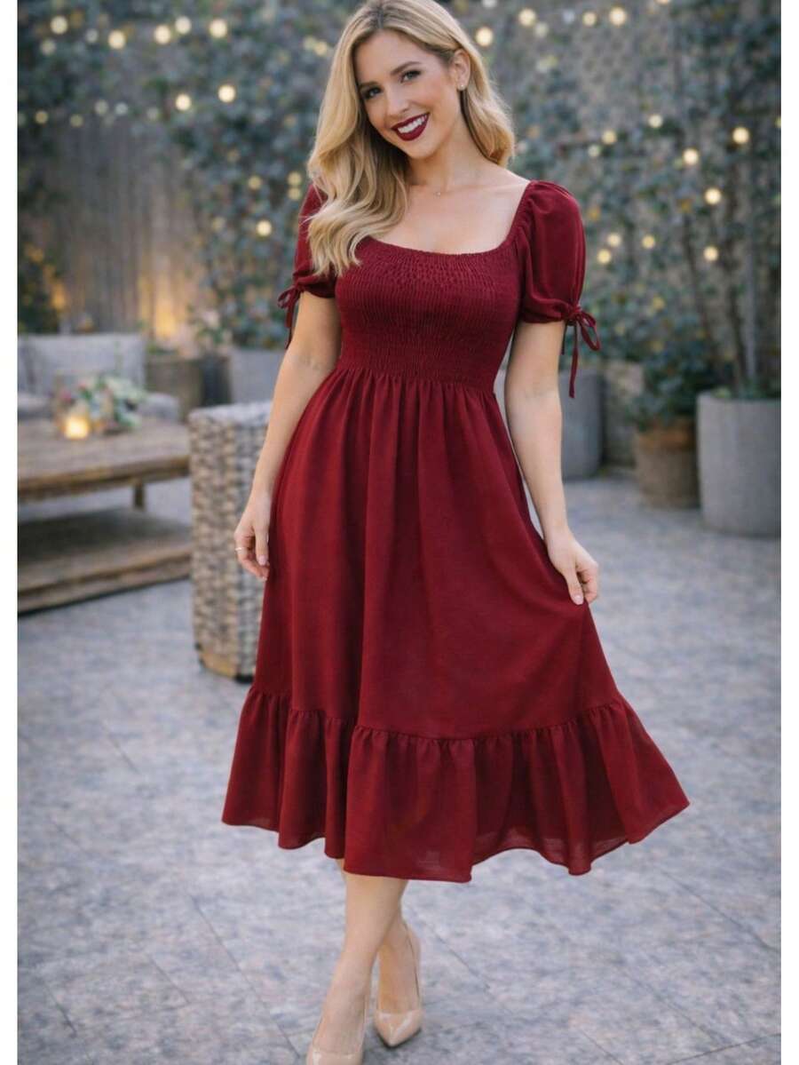 VESTIDO LARGO TIPO CAMPESINO CON MANGA MOD. ALY - Red Plum - Ver 1