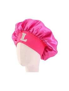1pc Children's A-Z Letter Pink Elastic Wide-Brim Satin Sleep Cap - Snug Fit, Hair Protection, Super Soft Breathable Design With Anti-Slip Lining - Rose Red 2 - View 9