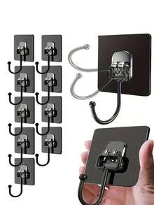 20pcs Large Acrylic Heavy Duty Hooks, Strong Load-Bearing Multi-Functional Black Adhesive Wall Door Hooks, Suitable For Hanging Keys, Towels, Bathroom, Kitchen, Etc. - Black - View 7