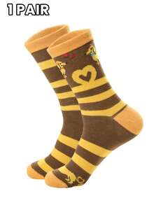 1双可爱腊肠犬条纹中筒袜，卡通爱心设计，舒适透气休闲袜 - 彩色 - 查看 7