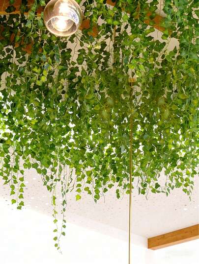 3/6/12pcs Artificial Evergreen Ivy Leaves, UV-Resistant Plastic Plants, Green Fake Leaves For Home, Bedroom, Garden, Party, Wedding, Wall Decor, Swing, Balcony, Bedroom, Wall Hanging, Birthday Decor, Farmhouse Style Decor, Wedding Backdrop