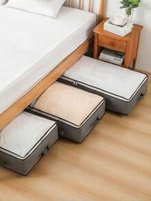 1pc Fabric Foldable Underbed Storage Box, Home Bedding & Clothing Organizer Bag With Zipper & Handle, Space-Saving Large Capacity, Home Organization, Moving Packing - Multicolor - View 3