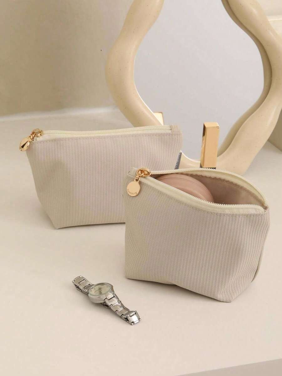 1pc Mini Small Makeup Bag, Fashionable And Exquisite Women's Portable Cosmetic Bag, Suitable For Traveling, With Inner Pocket For Lipstick,Boho Vibes,For Holiday Beach, Bathroom Collection, Bedroom Collection, - 米色 - 查看 1