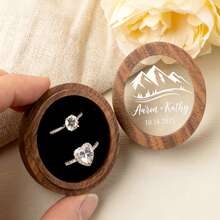 CFUNIQ 1pc Wood Oval 2-Slot Custom Ring Box, Square Walnut Ring Box, Round Ring Box For Wedding Rings, Laser Engraved For Proposal, Engagement, Personalized Gift - Multicolor - View 11