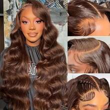 13x4 Body Wave Lace Front Wigs Human Blended Hair Pre Plucked 200% Density HD Transparent #4 Brown Wigs Human Blended Hair For Women Pre Plucked Wigs With Baby Hair Brazilian Virgin Hair Soft And Natural Look Daily Wear Wig - Brown - View 8