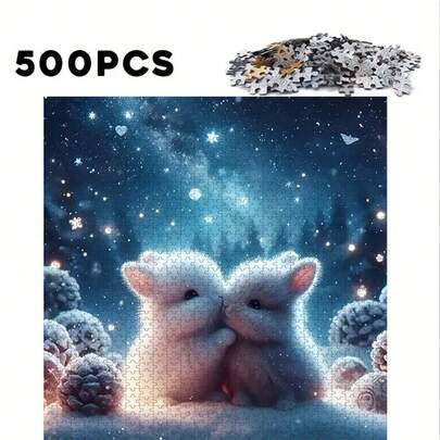 500 Piece Adult Puzzle - Rabbit Under The Starry Sky Theme, DIY Home Decor, Family Interactive Game, Brain Challenge Gift, 50x50cm/19.7x19.7in, Portable/Suitable For Beginners