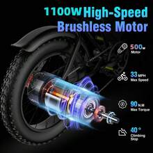 Adult Electric Bicycle, 36V 15AH Battery, 500W Motor (Peak 1100W), Top Speed 45 Km/H, Range 50 Km/100 Km, 20-Inch * 4.0 Wide Tires. - 加 - 查看 4
