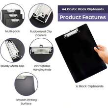 2/4个A4尺寸书写板 - 黑色书写板，金属夹，适用于笔记、纸张、文件和图纸（黑色） - A4 - 查看 3