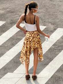 Women's Summer Bohemian Asymmetric Hem Knee-Length Skirt - Multicolor - View 2
