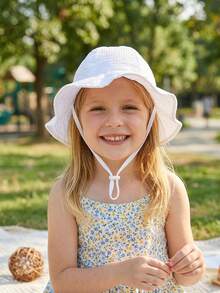 Mũ tai bèo dài buộc dây sọc trắng dành cho trẻ em (1/2 chiếc) thích hợp cho trang phục thường ngày của bé gái vào mùa xuân và mùa hè. - Mũ ngư dân - Xem 3