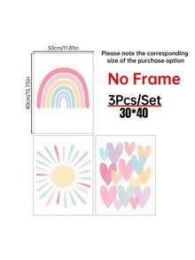 3 幅粉色框帆布墙画，适合儿童房，彩虹包裹帆布，儿童卧室，粉彩墙面装饰，适合女宝宝，波西米亚粉色太阳艺术，适合教室、学校、幼儿园装饰，海报礼物，生日和毕业纪念品。 - 彩色 - 查看 13