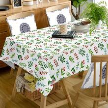 Square Floral Tablecloth With Red Berries & Green Foliage Print - White Fabric For Indoor Outdoor Dining, Weddings, Parties, Picnics - Easy-Clean Modern Rustic Table Cover (Fits Rectangular Tables), Table Cloth Cover, Elegant Tablecloth, Tablecloth Rectangle, Ruffle Table Cloth, Table Cloth Washable, Home Dining Decor, Machinemade Quality, Wedding Organizers, Home Decorators - Multicolor - View 5