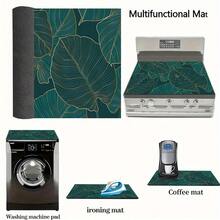 1pc, 2D Flat Protective Cover With Green Leaf Pattern, Fashionable And Easy To Clean, Suitable For Any Kitchen, Washing Machine, Dryer, Furnace Panel Protection Device And Glass Furnace Cover (Changing Furnace). - Multicolor - View 6