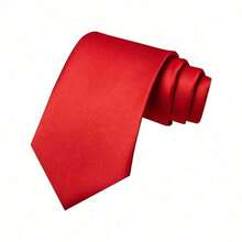 1pc Men's Solid Color Necktie, Black 8cm Formal Business Tie, Wedding Casual Men Necktie. - Red - View 3