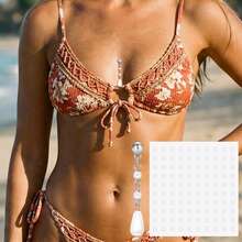 1 set de 1 pieza de joyería corporal falsa sin perforación tipo dermal para mujeres, pegatinas para el pecho y 1 hoja de pegatinas - Plateado - Ver 7