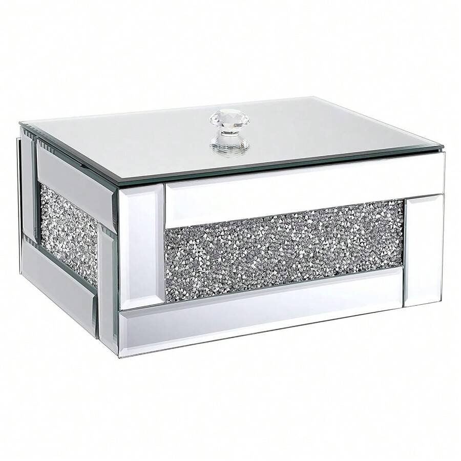 Hipiwe Glass Mirrored Jewelry Box With Crushed Diamond Decor, Trinket Organizer Box Luxury Rings Earrings Necklace Storage Keepsake Box Treasure Chest Case, Silver Large Size - Bạc - Xem 1