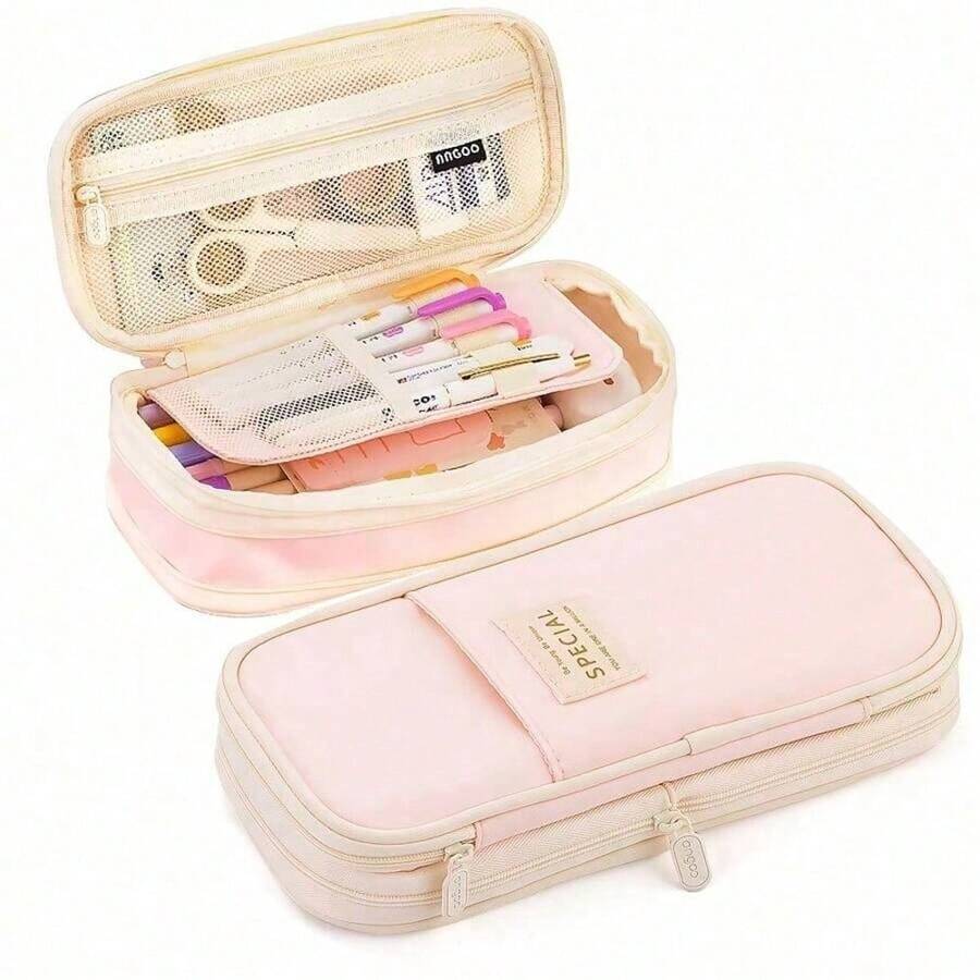 1pc Multifunctional Large Capacity Expandable Pencil Case, Big Capacity Twill Fabric Stationery Storage Bag With Pen Slot, Foldable School Supplies Organizer, Japanese/Korean Style,Pencil Pouch,School Bag - 彩色 - 查看 1