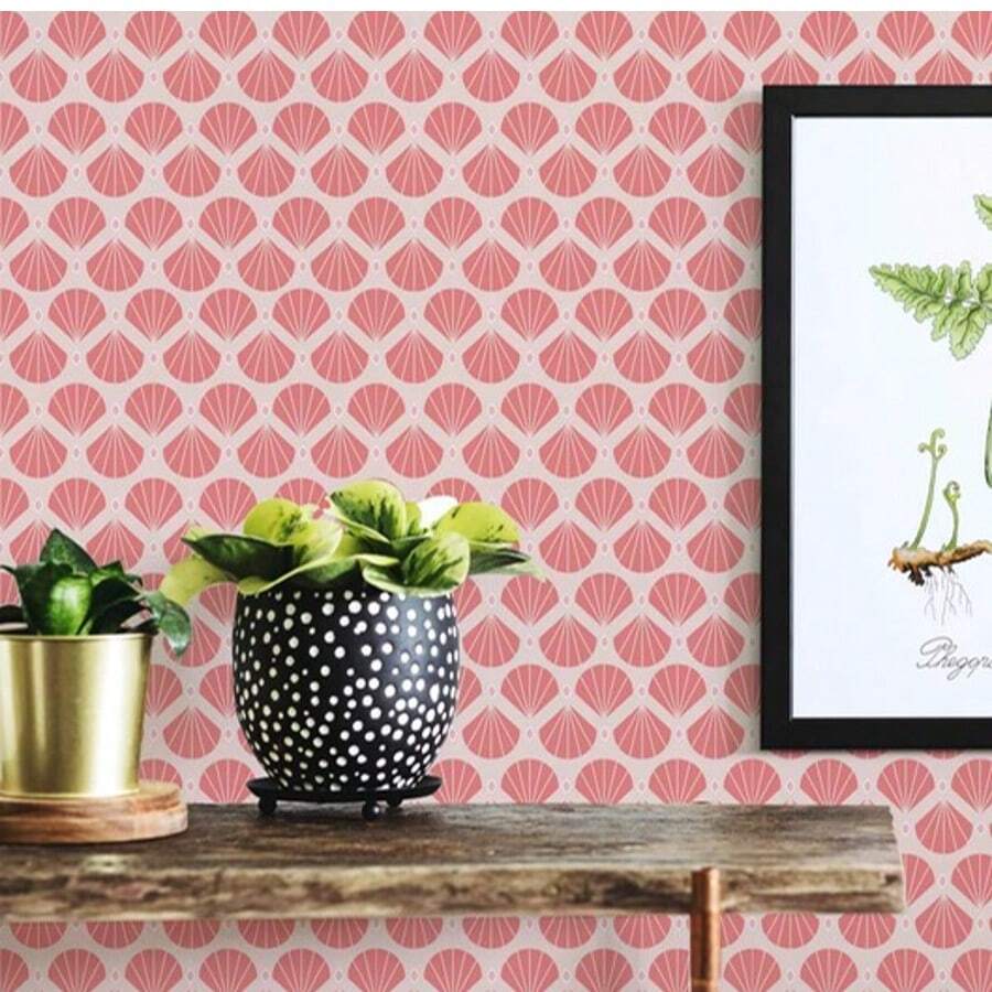 Pink Shell Removable & Reusable Wallpaper, 70s Retro Style, Self-Adhesive Or Traditional - 1PC - View 1