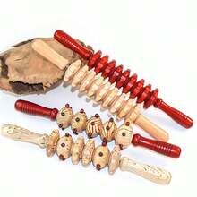 1pc Wooden Massage Roller, 9-Wheel Or 12-Wheel Wooden Massage Tool For Legs And Back, Curved Handle Massage - View 2