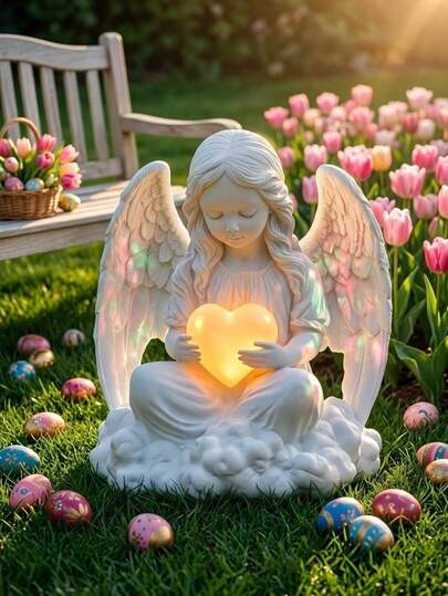 1Pc/2Pcs 2D Flat Eternal Light Angel And Love Acrylic Garden Card - Bohemian Style Commemorative Decoration With A Glowing Heart Shape, Weather Resistant Outdoor Ground Plug Cemetery Decoration, No Need For Power Supply, Easter Courtyard Artwork, Exquisite Details, Durable Ornament, Emotional Gift, Home Decoration, Cemetery Decoration