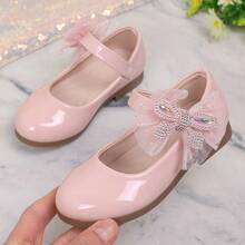 1 Pair New Girls' Solid Color Princess Mesh Rhinestone Butterfly Mary Jane Shoes, Soft Sole Anti-Slip Performance Shoes For Spring And Autumn, Suitable For Performance And Matching With Dresses - Pink - View 2