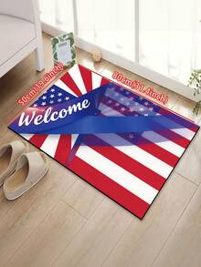 1pc 3D Radiant Sunburst American Flag Style Welcome Doormat, Independence Day Themed Rug, Square Doormat, Absorbent Non-Slip Bathroom Mat/Entrance Shoe Scraper Mat, Indoor Doormat, Rug, Bohemian Rug, Gray Rug, Decorative Carpet - Red, Blue and White Pact - View 12
