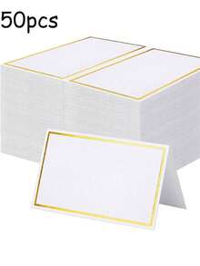 50pcs Dining Table Name Place Cards, Small Table Cards With Gold Foil Borders, Wedding Reception Seating Labels, Escort Cards, Tent Cards, Folding Wedding Cards, Table Cards, Thank You Cards, Food Station Tags, Unique Textured Place Cards For Birthday Party, Bridal Shower, Anniversary Party, Product Labels - Multicolor - View 17