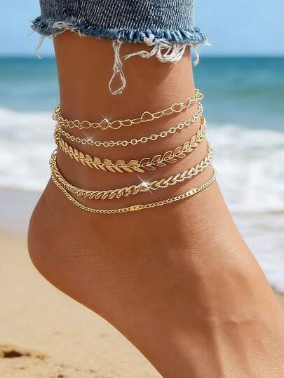 5件套沙滩度假脚链套装 - 时尚波西米亚风配饰
