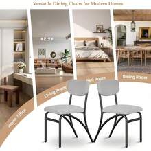 Set de 2 sillas de comedor modernos Boucle tapizadas con asientos acolchados de lana de cordero espalda ergonómica curva y estilo de mediados del siglo para decoración elegante - Gris - Ver 6