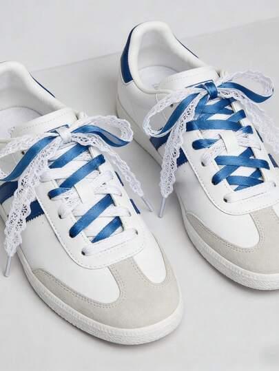 1双/2条 120厘米 纯色 Lolita Y2K 学院风优雅涤纶拼接鞋带，适合上学和日常穿着