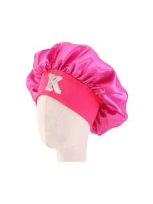 1pc Children's A-Z Letter Pink Elastic Wide-Brim Satin Sleep Cap - Snug Fit, Hair Protection, Super Soft Breathable Design With Anti-Slip Lining - Rose Red 2 - View 8