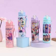 1pc 700ml KPOP Witch Hunting Girl Group Straw Cup, Cute Cartoon Design With Rope, Large Capacity Plastic Water Bottle - Multicolor - View 7