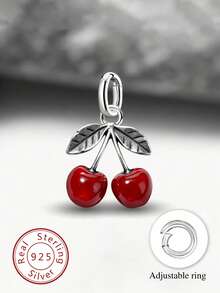 1pc Minimalist & Unique 925 Sterling Silver Cherry Pendant, DIY Jewelry, Exquisite Christmas Gift For Men & Women - Style 1 - View 2