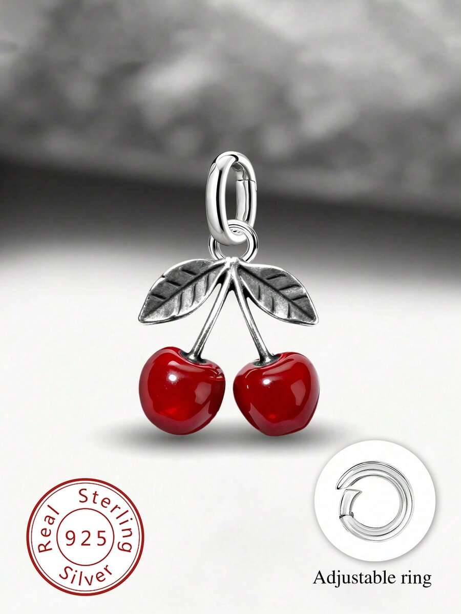 1pc Minimalist & Unique 925 Sterling Silver Cherry Pendant, DIY Jewelry, Exquisite Christmas Gift For Men & Women