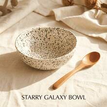 Speckled Glaze Ceramic Bowl | Vintage Off-White With Black Spots | Deep Bowl Suitable For Salad, Pasta, Noodles | INS Style Tableware - Multicolor - View 3