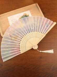 1pc New Chinese Style Vintage Folding Fan, Portable For Women In Summer, Suitable For Hanfu, Cheongsam, Dance, Photography, Bamboo Fan, Chinese Style, Bridal, Bridesmaid, Various Festival & Party Themes,Holiday,Travel For Outdoor Activities, Vacation, Travel, Outfit Accessories, And Gifting - Multicolor - View 9