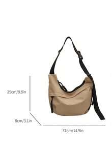 Túi đeo vai chống thấm nước bằng nylon màu đen thời trang, kiểu dáng tối giản thường ngày dành cho sinh viên, quai đeo rộng, thiết kế nhiều khóa kéo, phù hợp cho sinh viên, đi mua sắm và sử dụng hàng ngày. - Màu Khaki - Xem 8