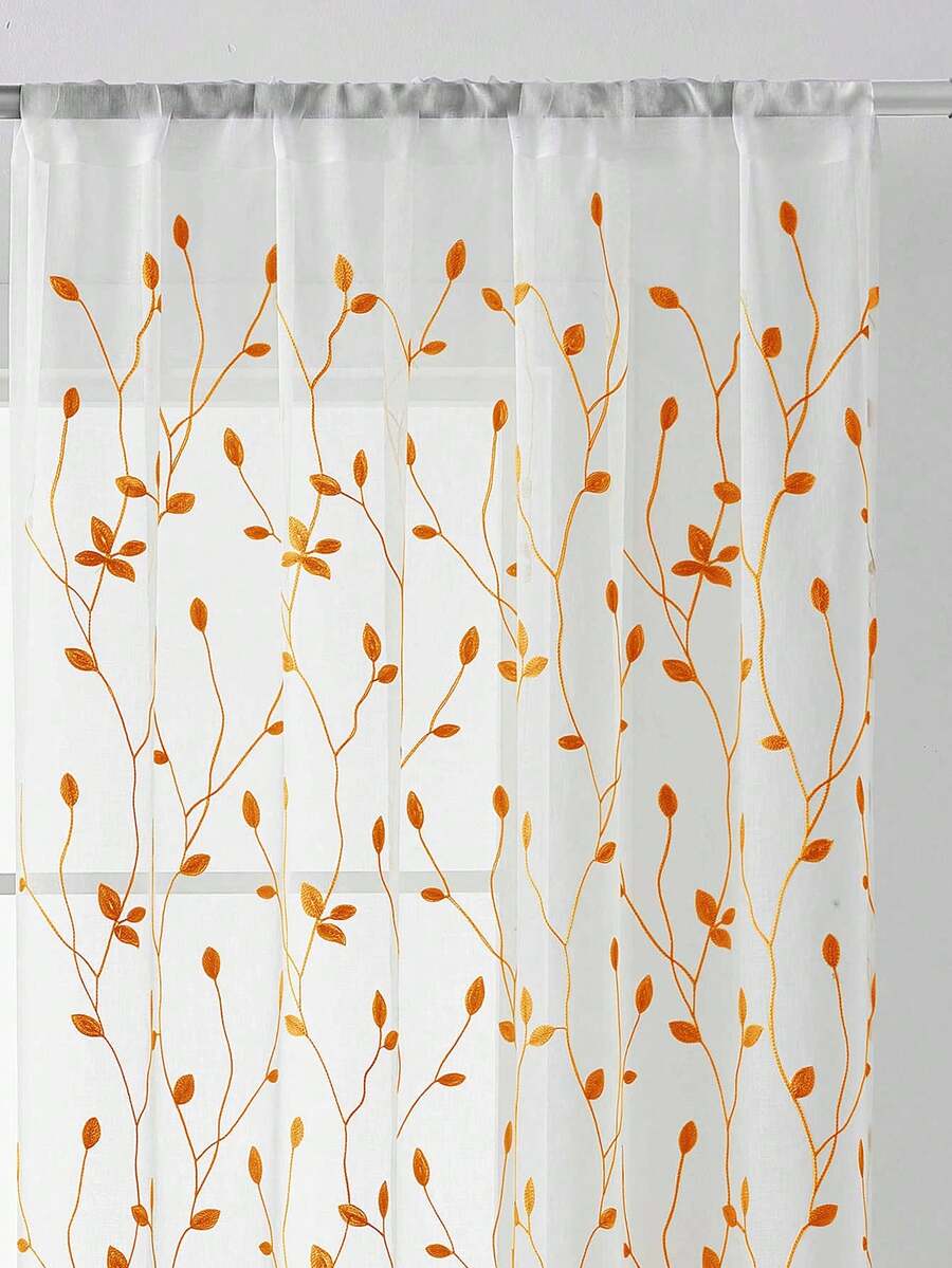 1 tấm rèm voan thêu họa tiết hoa, có khe luồn thanh treo, chống tia UV, thoáng khí, chất liệu polyester, không có lớp lót, thích hợp cho phòng khách, phòng ngủ, phòng ăn. - Màu Cam cháy - Xem 1