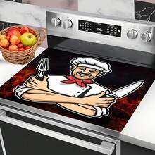 1 st. 2D-platt skyddsöverdrag, spisskydd tryckt av tecknad kock, modernt och lätt att rengöra, lämplig för alla kök, tvättmaskiner, torktumlare, spispanelskydd och glasspisskydd (spisersättning). - Multifärgad - Visa 15