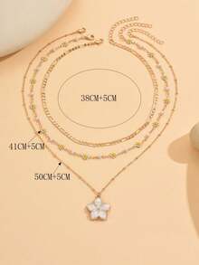 3pcs/Set Handmade Pearl Daisy Flower Pendant Necklace, Gold Metal Chain, Elegant & Fashionable, Suitable For Daily Wear, Parties, And Photo Shoots. The Handmade Chain Length And Bead Quantity Are Random. - Multicolor - View 4