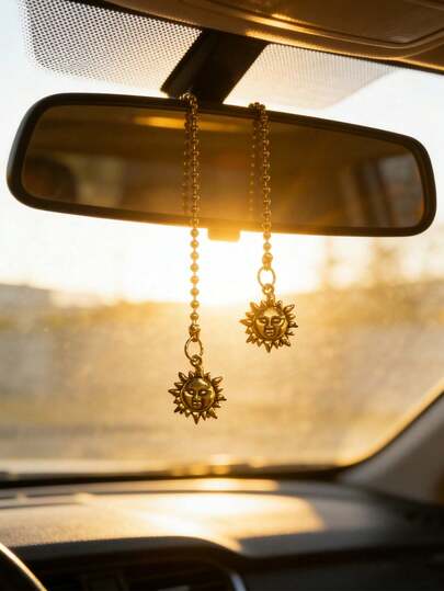 1pc Sun God Car Pendant Sun Face Rearview Mirror Decoration Car Interior Decoration Accessories