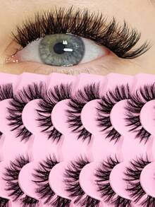 7对卡通风格、自然仿貂毛、透明梗、Y2K风格、3D长猫眼、自然浓密睫毛嫁接、化妆工具 - 黑色 - 查看 1