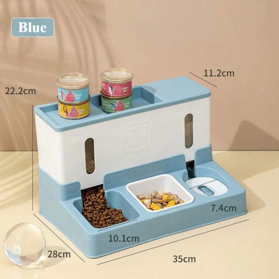 Square Pet Food Feeder And Waterer Automatic Dispenser Chicken Freeze-Dried Cat Food Storage For Dogs And Cats - 藍色的 - 查看 1