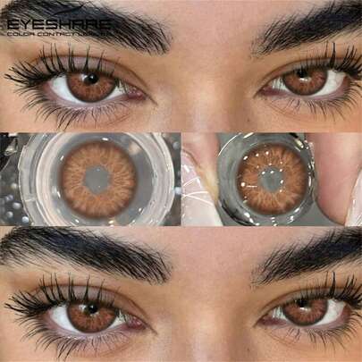  EYESHARE Lentes de contacto blandos desechables de 6 meses de color marrón, con diseño de pupilas grises y maquillaje colorido