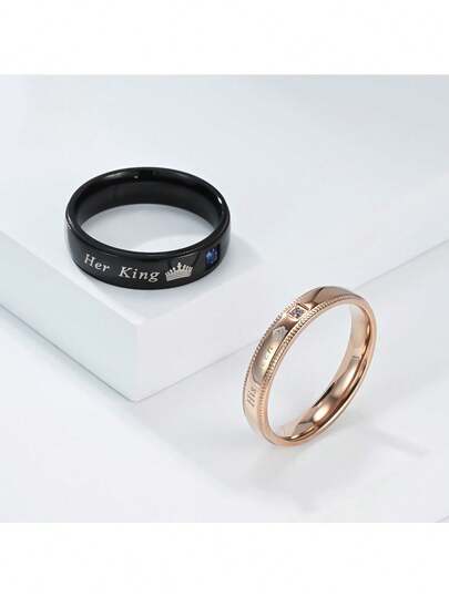 King & Queen Titanium Steel Couple Rings, Popular European And American Fashion Jewelry