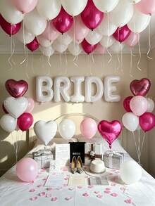 Conjunto de Balões para Decoração de Noiva 18/52/57 Peças - Faixa BRIDE Branca de 40 Polegadas + Balões de Látex Rosa Choque, Rosa Macaron e Branco Fosco + Pétalas de Tecido Não Tecido Reforçado + Balões de Folha em Formato de Coração Perfeitos para Decoração de Quarto de Despedida de Solteira, Chá de Panela, Casamento, Cabine de Fotos de Casamento, Suprimentos para Noiva - Multicolorido - Visão 2