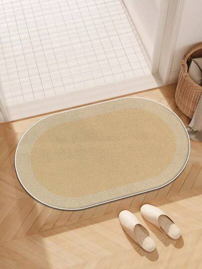 1 pieza Felpudo ovalado minimalista de lino beige, estilo nórdico, minimalista, japonés Wabi-Sabi, minimalista moderno, crema, de lujo, para baño, entrada, comedor, pasillo, baño, cocina, decoración del hogar, primavera/verano, decoración navideña